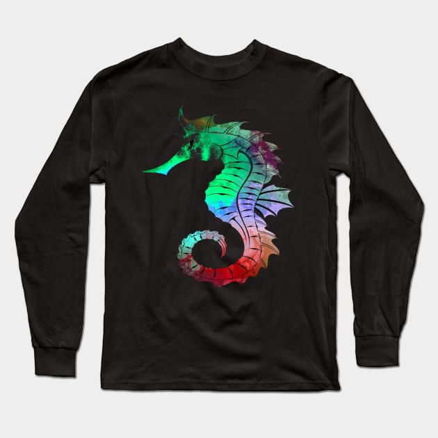 Crazy Seahorse with a Cosmic Tie-Dye Look Long Sleeve T-Shirt by SeaChangeDesign